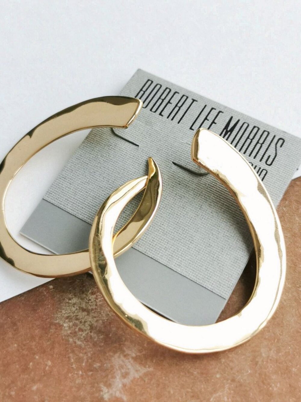 Robert Lee Morris Gold Crescent Hoop Earrings - Picture 2 of 3